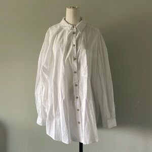 BNWT Pilcro Anthropologie White Long sleeve button down shirt blouse L